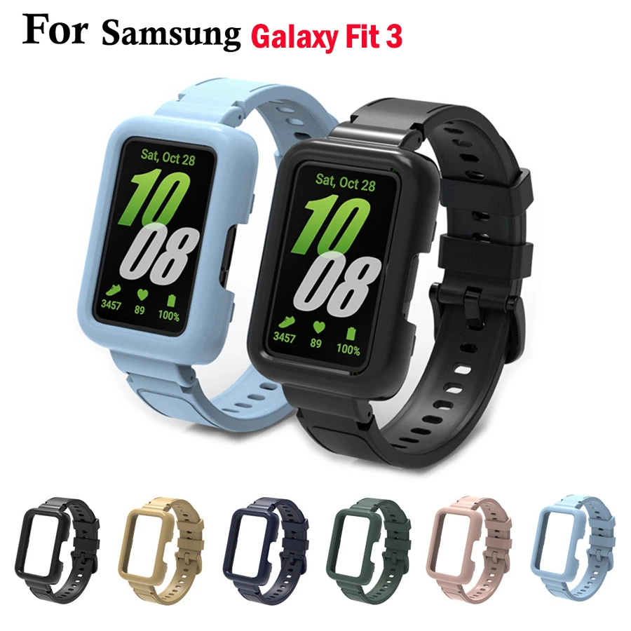 PC Case+Silicone Strap for Samsung Galaxy Fit 3 Band Bracelet Protective Cover Correa for Samsung Galaxy Fit 3 Wristband