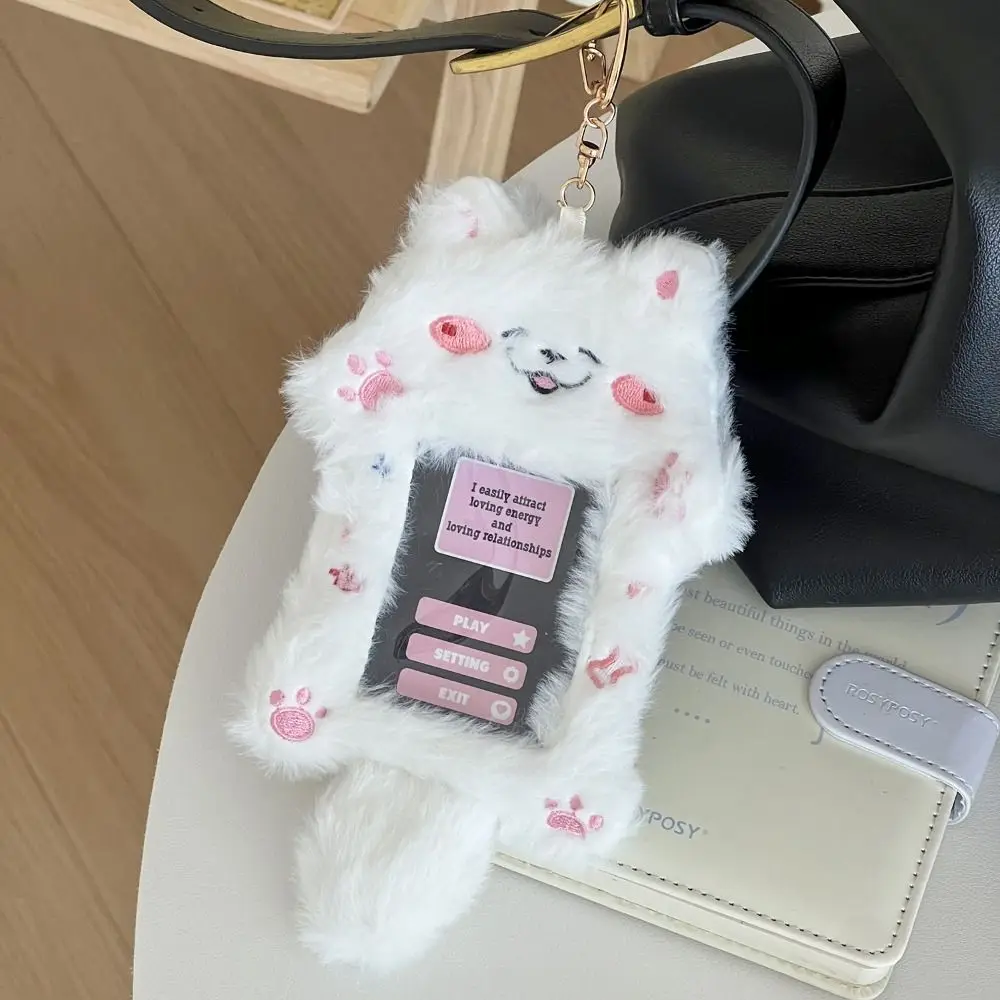 

Cat Cartoon Plush Photocard Holder Korean Style Dog Idol Photo Sleeve with Tail with Keychain Pendant Kitty Bus Card Holder