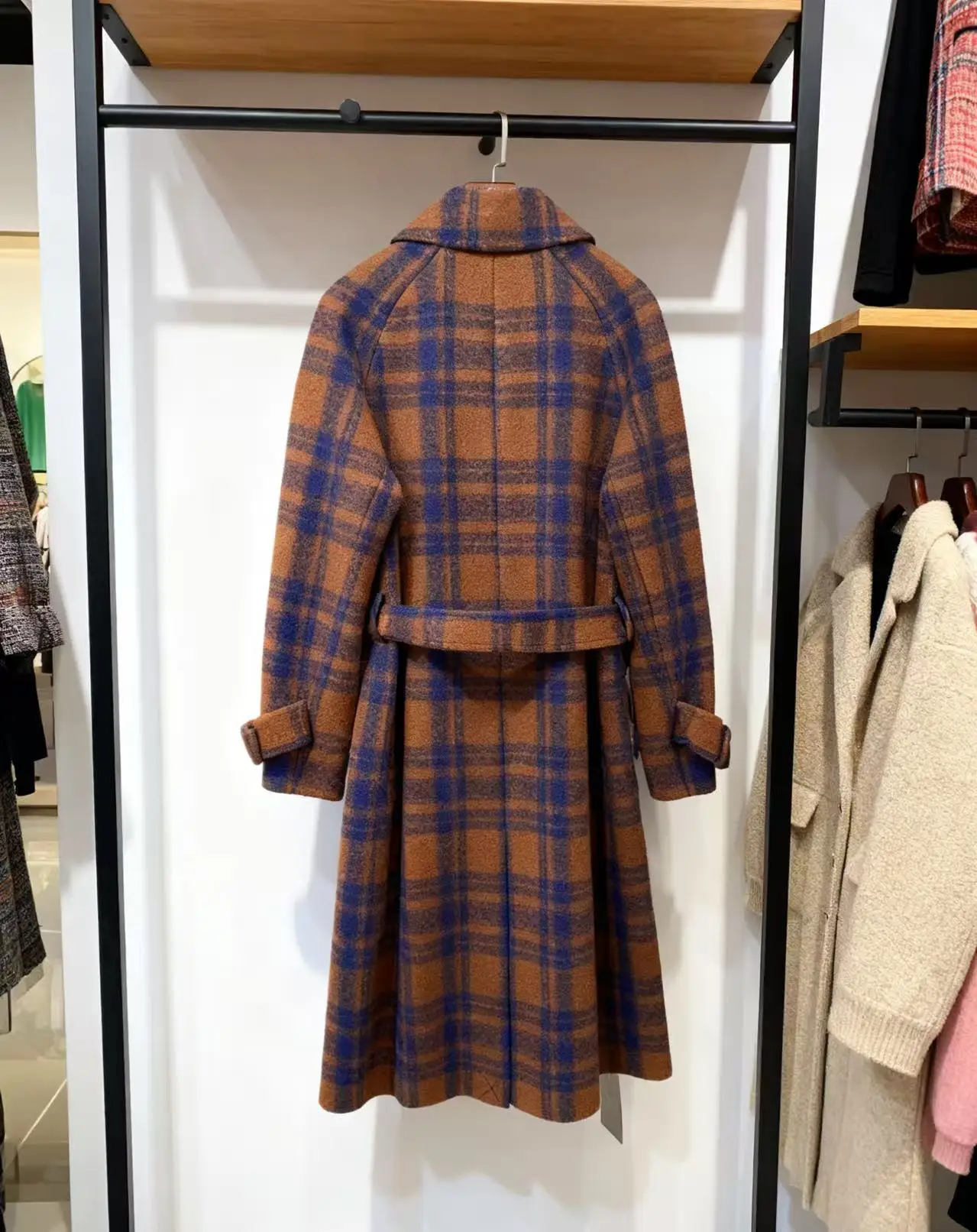 Damen Wollmantel mit Karomuster, Herbst- und Wintermantel aus Retro-Wollmischung, langärmeliger Wollmantel