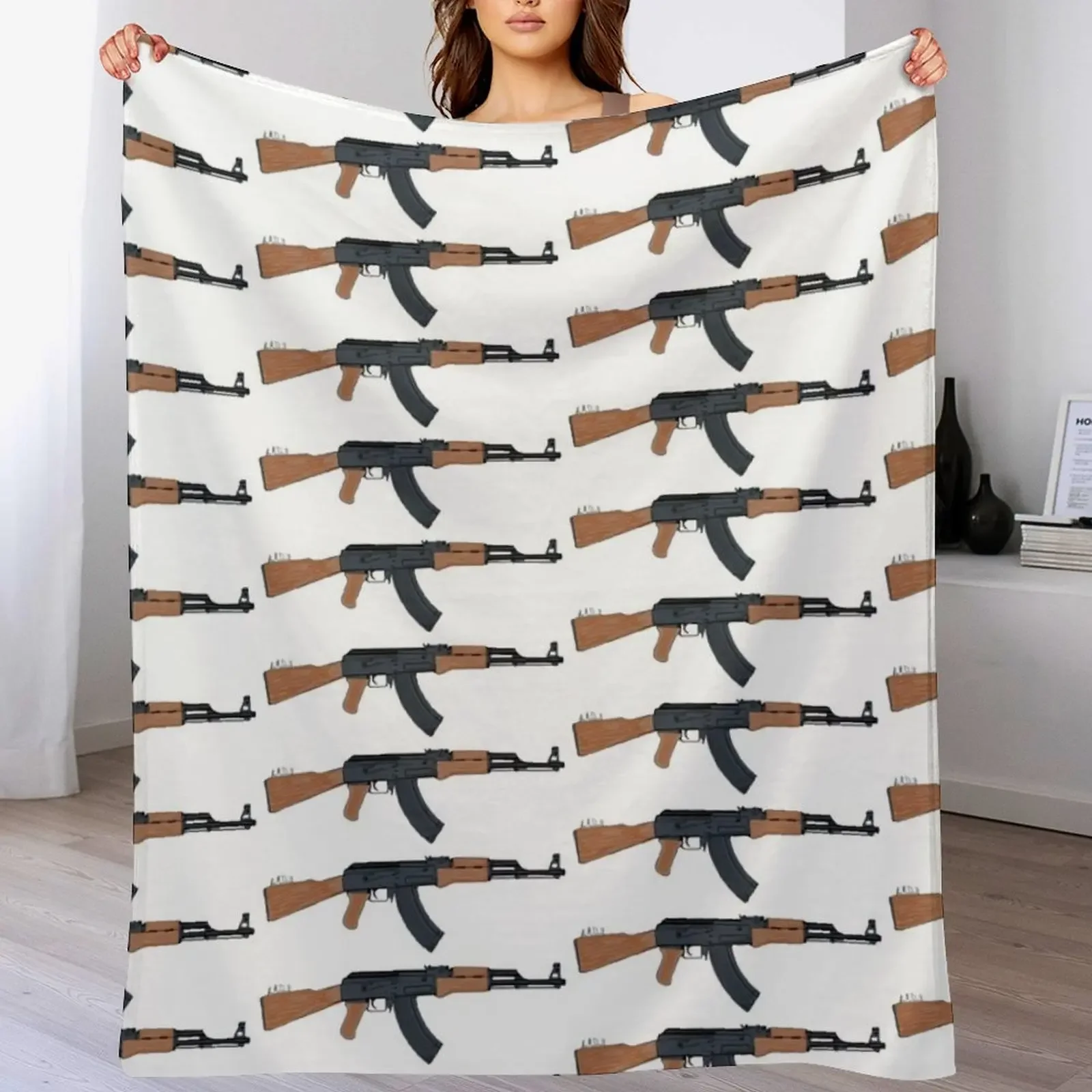 

AK-47, Kalashnikov rifle Throw Blanket For Decorative Sofa Decorative Sofa Nap Thermals For Travel Blankets
