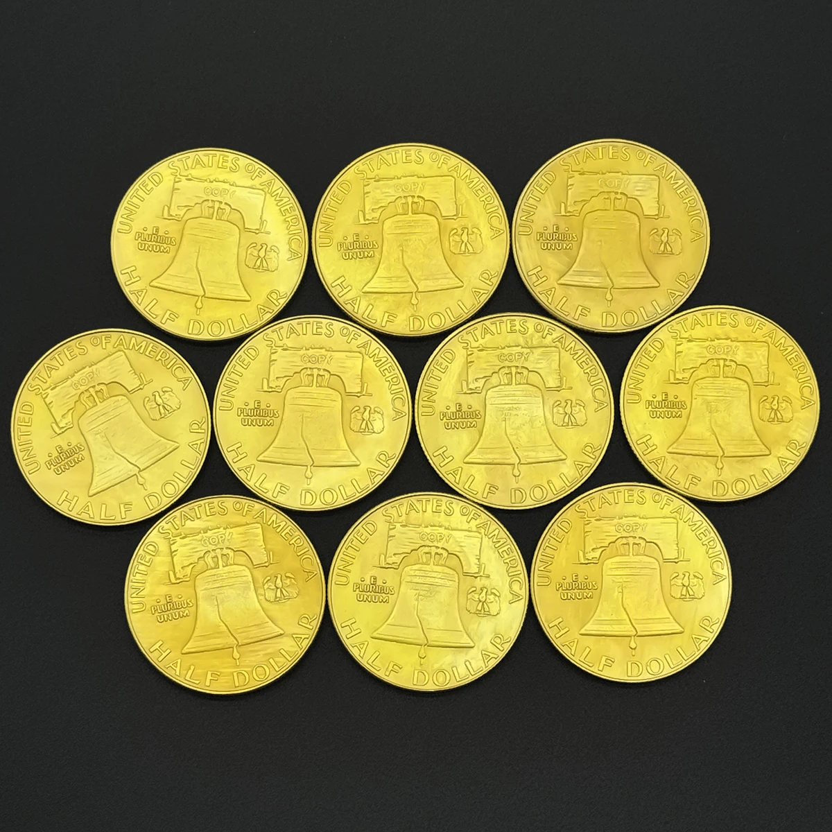 10pcs US 1948-1962 Franklin Liberty Bell Gold Copy Commemorative Coins, Suitable for Collectors&Numismatists, Christmas Gifts