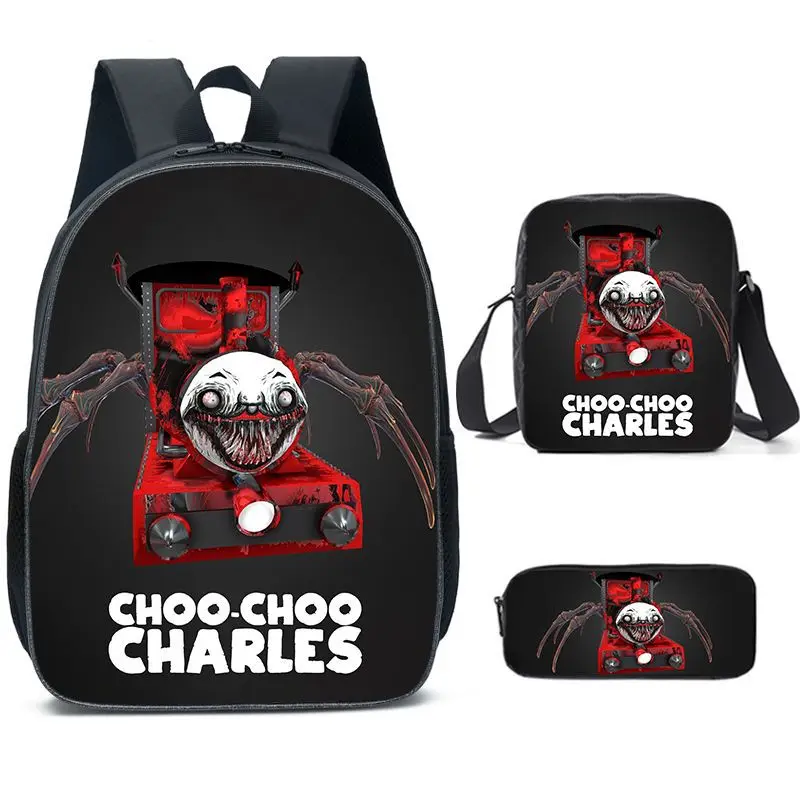 Choo Choo Charles Anime 3Pcs/Set Backpack Student School Shoulder Bag Kids Cute Travel Backpack Children Birthday Gift