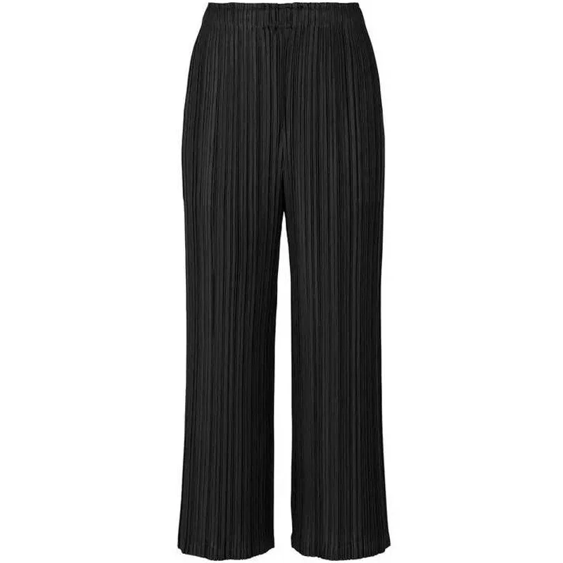 Miyake Spring and Summer New Casual Pants Simple, Loose and Comfortable Casual Elastic Pleated Straight Nine-point Pants Women