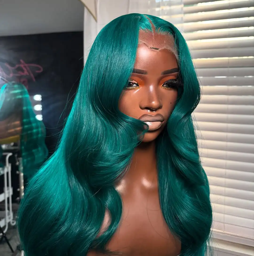Transparent 13x4 Lace Frontal Body Wave Human Hair Wigs Colored Cyan Green 13x6 Lace Front Wig Brazilian Pre Plucked for Women image 2
