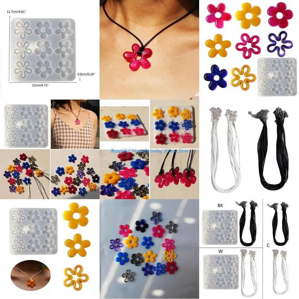 

E56A Flower Pendant Mold With Leathers Rope Resin Casting Mold Jewelry Making Tool