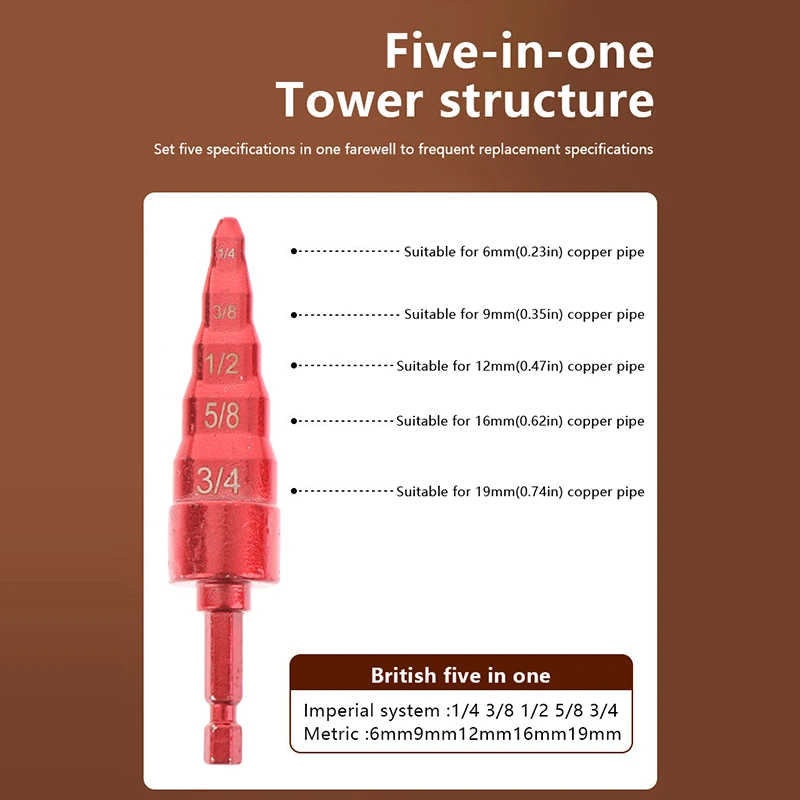 （Summer6）5In1 Air Conditioner Copper Pipe Expander Swaging Drill Bit Set Swage Tube Expander Soft Copper Tubing Tools