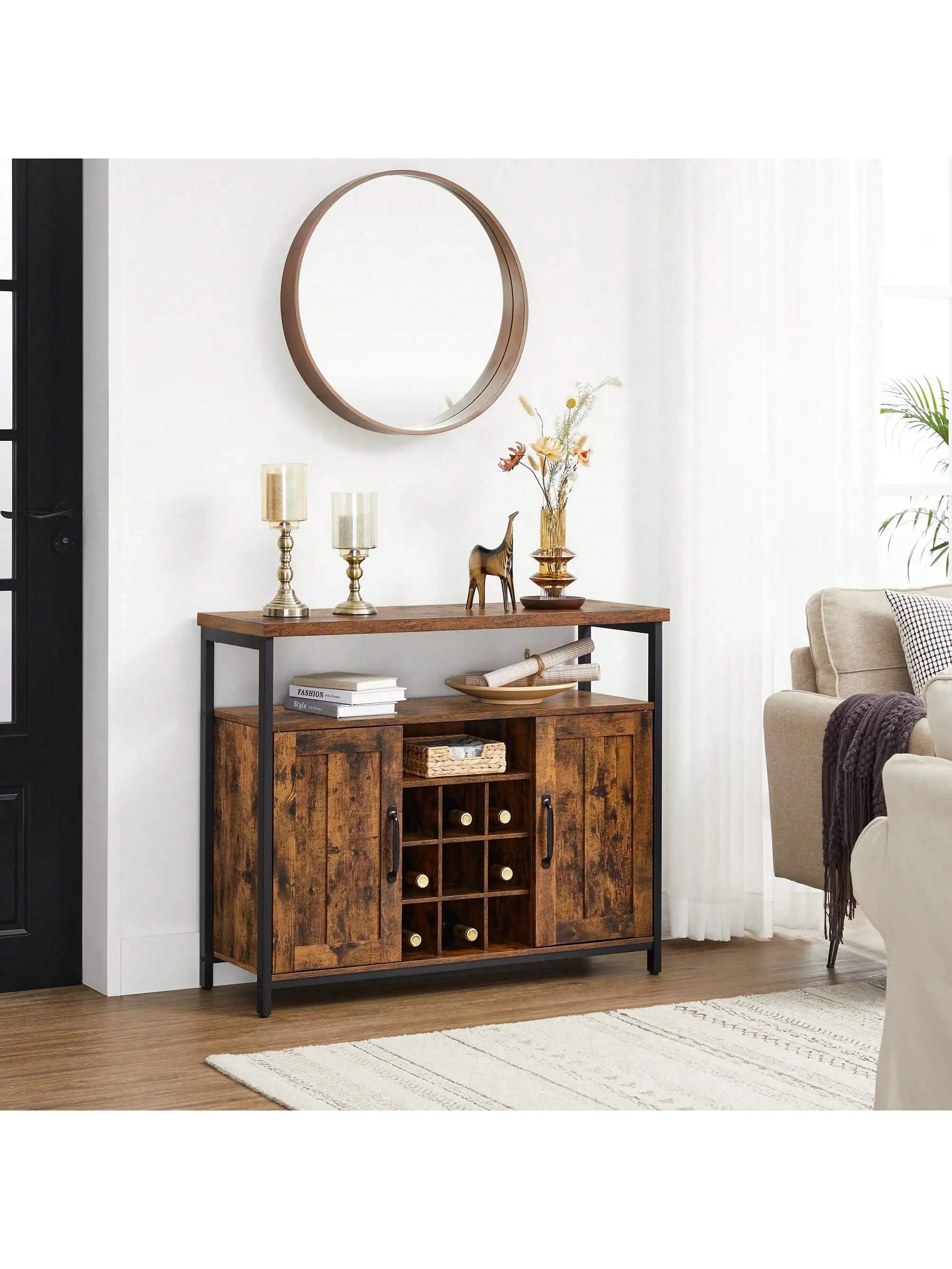 Credenza VASAGLE con portabottiglie, armadio a 2 ante, 100x35x81.4cm, stile industriale, marrone