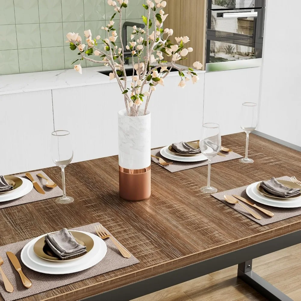 Kitchen Dining Table Set for 4 with Benches, Rustic Small Space Saving Dinette, Heavy Duty Metal Frame