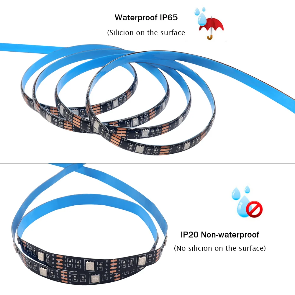 Dc 5v controle remoto rgb led strip light 5050 30leds/m bateria mudança de energia cor impermeável fita luzes string strip