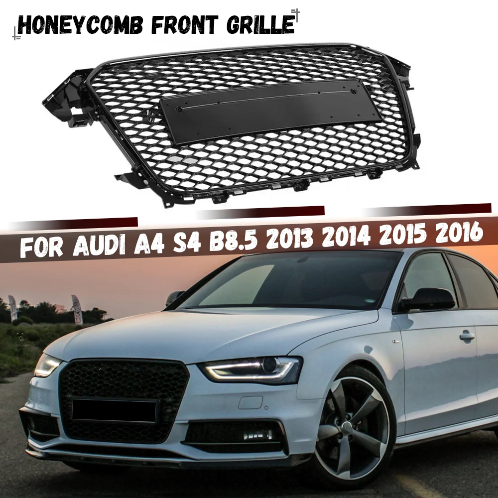 Gloss Black Honeycomb Mesh Radiator Front Bumper Grille For Audi A4 S4 B8.5 2013 2014 2015 2016 Racing Grills