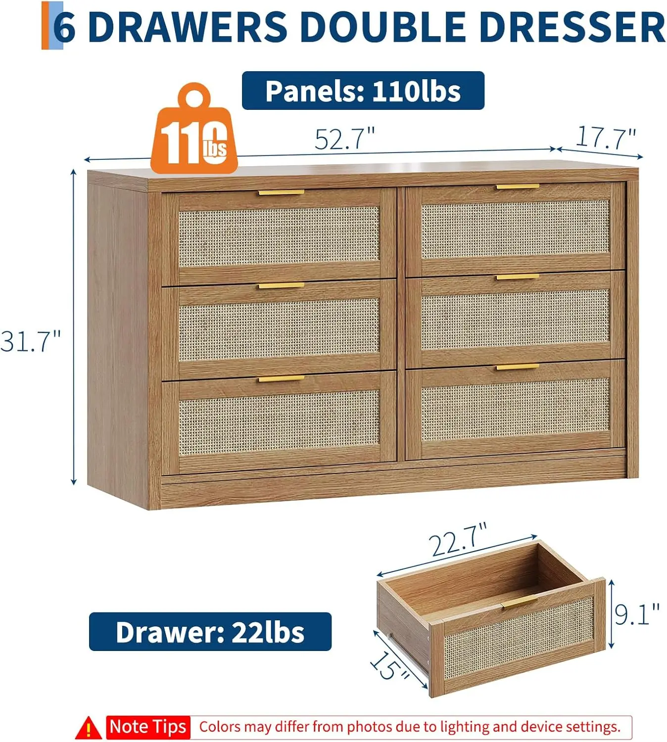 Rattan 6-Drawer Dresser 2