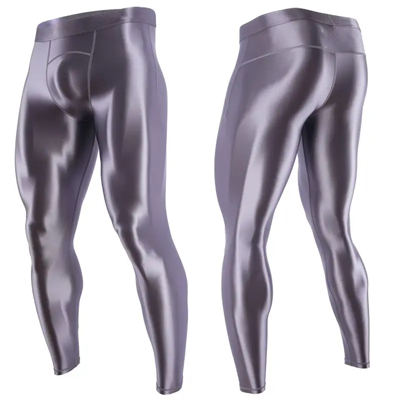 Glossy Satin Men Leggings High Waist Smooth Skinny Man Pants Sports Tights Quick-drying Outdoor Fitness Gym Leggings Trousers