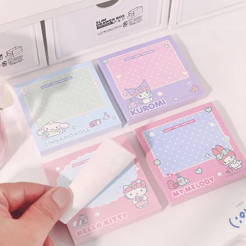 Imagem -05 - Sanrio Kitty Memo Pad Kawaii Kuromi Melody Sticky Notes Etiqueta de Papelaria Notepad Planner Sticker Post Material Escolar 12 Pcs Lot