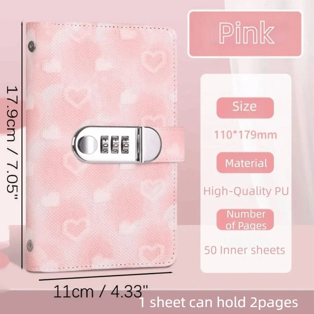 Password Lock Cash Savings Book Waterproof Design PU Leather Savings Wallet Notebook Large Capacity Heart Print