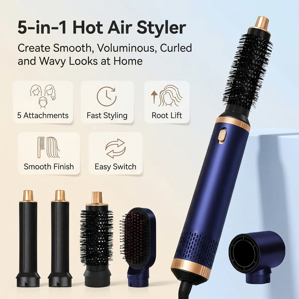 Multi-In-One Hair Dryer Styler, Hot Air Comb, Detachable Brush, Straightening & Curling Dual-Use, Household Hair Styling Tool