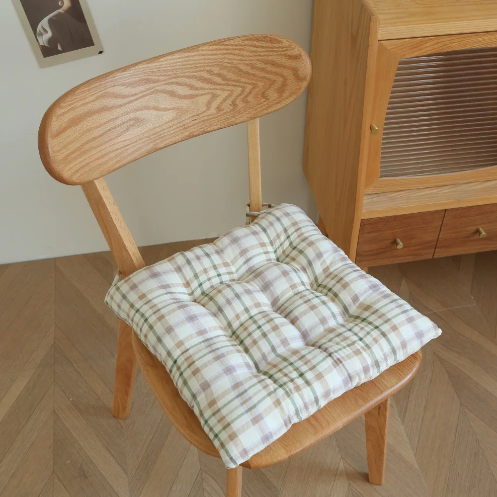 Breathable 40×40cm Chair Cushion 4cm Thickness Anti-Skid Strap Seat Cushion Soft Grid Stripes Pattern Sofa Cushion Home Office