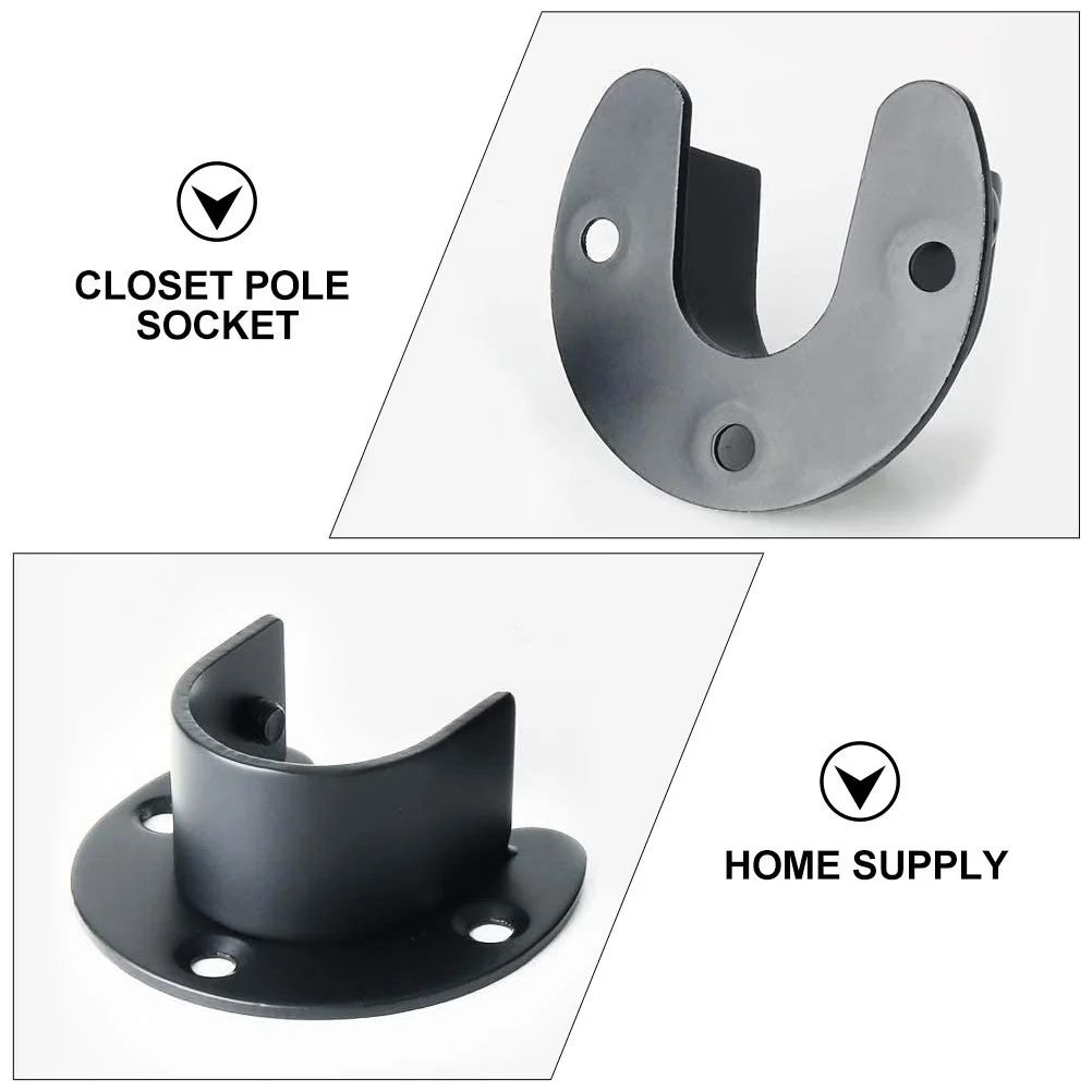 

1set 1Set Stainless Steel Shower Curtain Pole Socket Closet Rod End Black Bracket For Towel Clothline Pedestal Home Supply