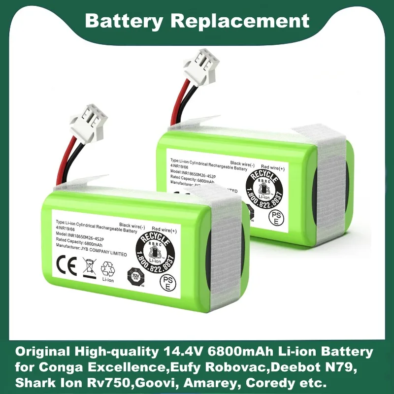 

High-quality 14.4V 6800mAh Li-ion Battery for Conga Excellence,Eufy Robovac,Deebot N79,Shark Ion Rv750,Goovi, Amarey,Coredy etc.