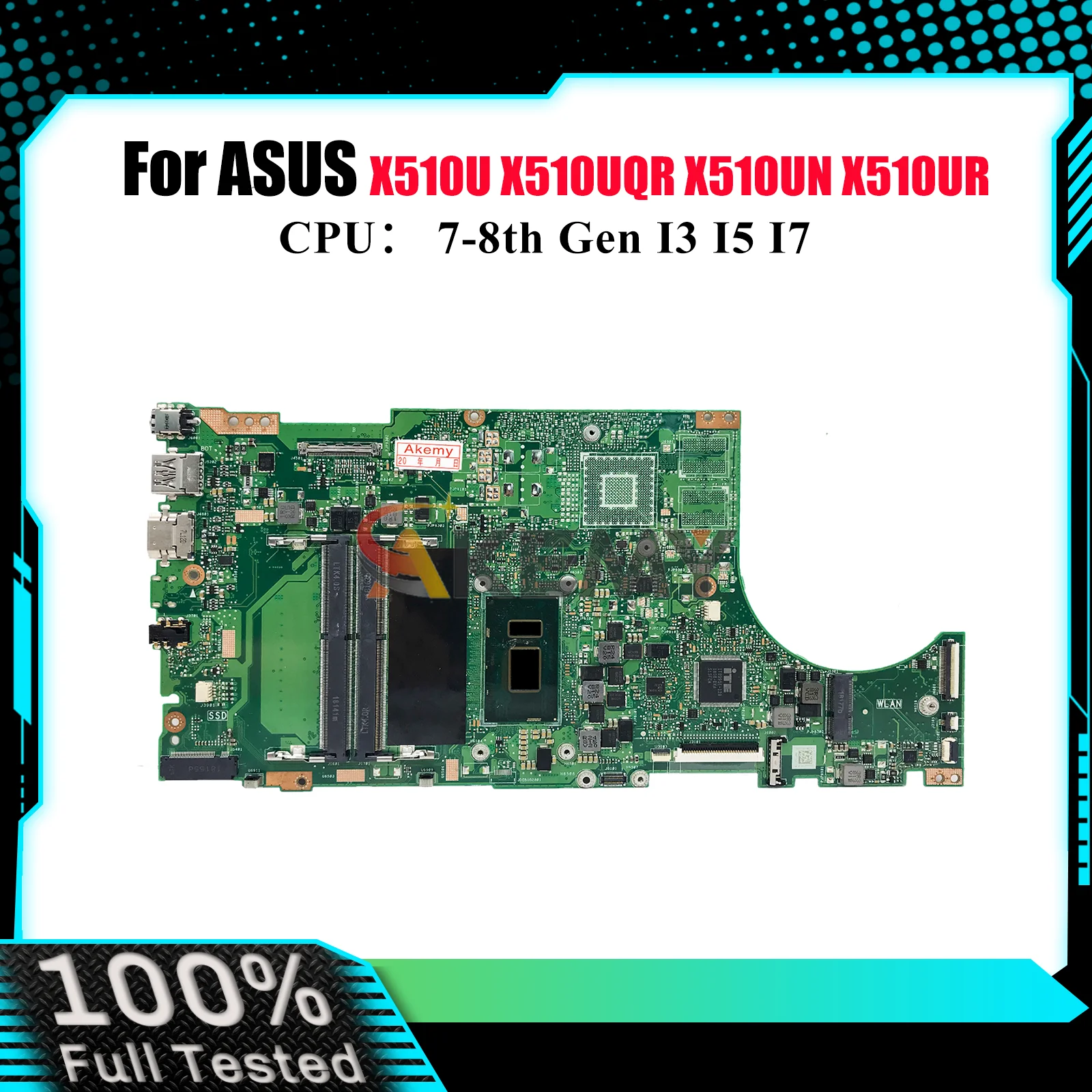 X510UN Laptop Motherboard For ASUS X510UA X510UNO X510UQ X510UNR X510URR X510U X510UR S510U X510UQR A510U Mainboard I3 I5 I7 CPU