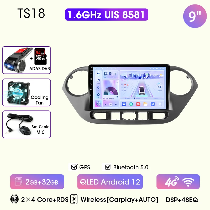 9 "Autoradio Voor Hyundai Grand I10 I 10 2013 2014 2015 2016 2017 2018 Android12 Carplay Auto Multimidia Videospeler Head Unit