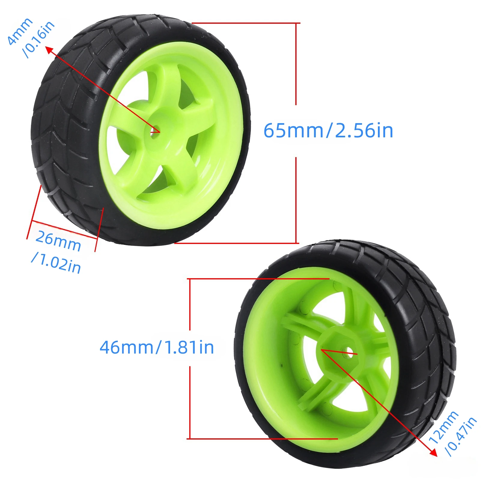 4pcs-Pack 26mm Width Plastic Wheel Rims 12mm Hub Mount RC Rubber Tires for On Road Car Touring Redcat HSP 1:10th