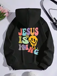 Jesus Is King Street Letter Graphic Hoodie Woman Autumn Fleece Hoody Fashion Soft Sweatshirt Hipster Casual Loose Woman Clothes