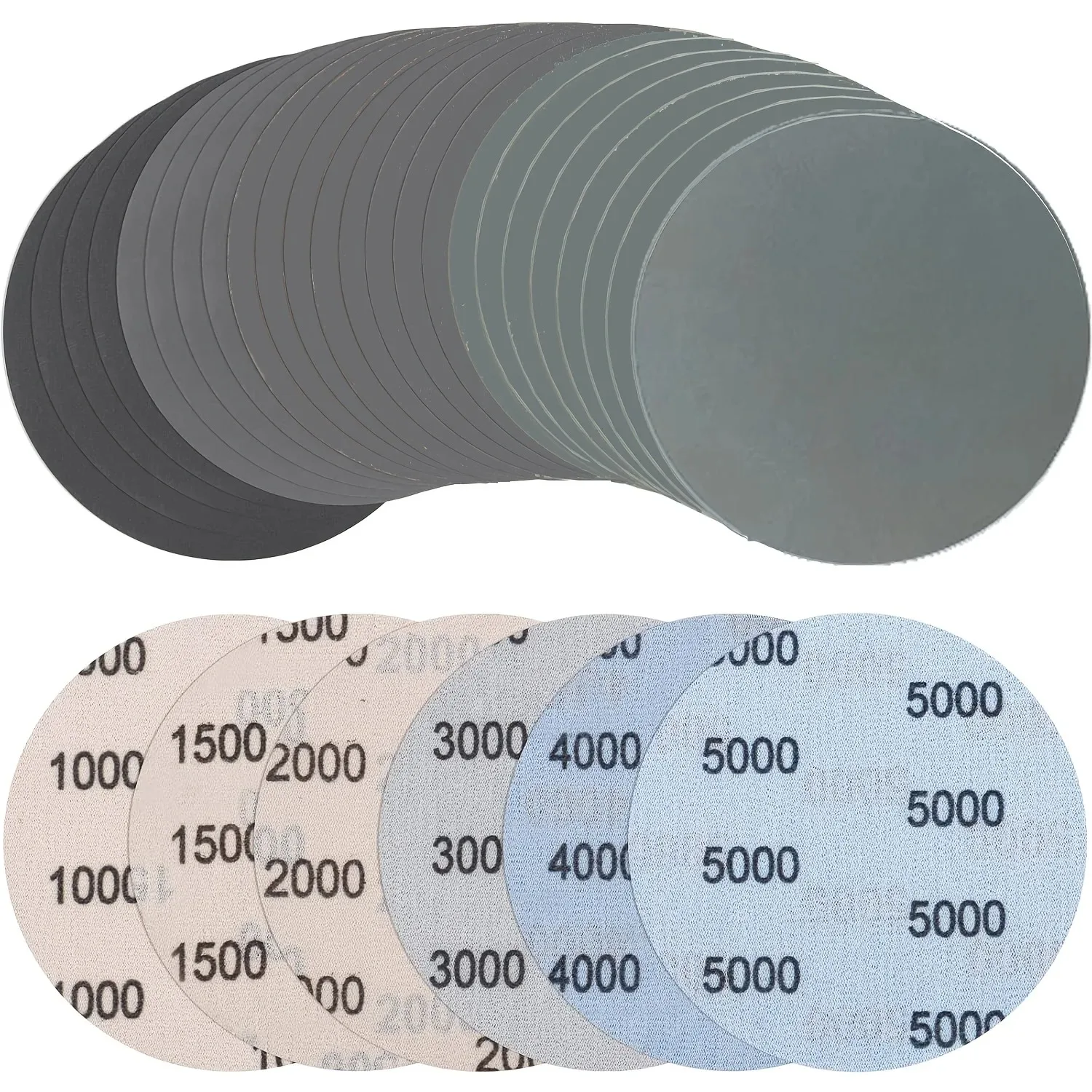 Sandpaper 5Inch, Grit 1000/1500/2000/3000/4000/5000 …Sandpaper Pads, Round, No-Hole, Wet and Dry Sanding Discs, Random Tra