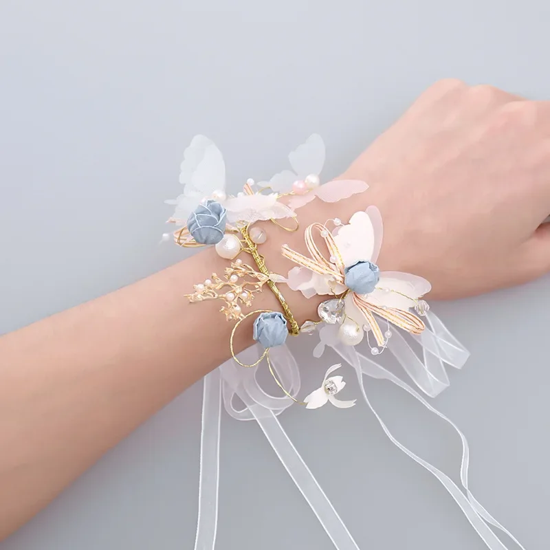 Handmade Beautiful Princess Bracelet Pearl Crystal Hand Flowers for Wedding Bridal Dancing Party Decor Bridal Prom Jewelry