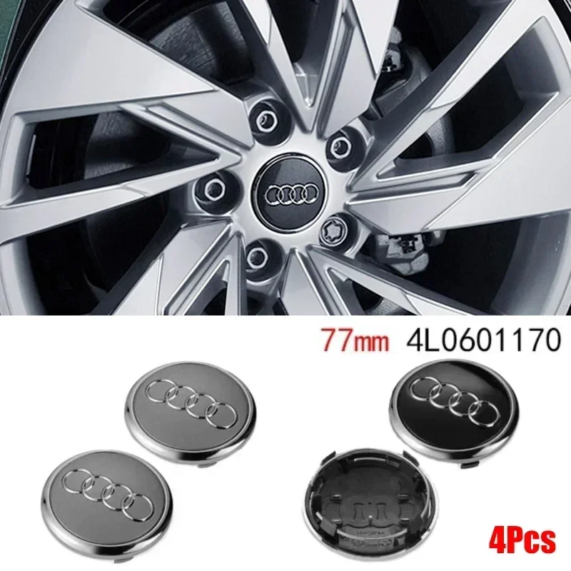 4Pcs 77mm Car Wheel Center Cap Auto Logo Hub Covers Badge 4L0601170 For Audi Q7 Auto Accessory