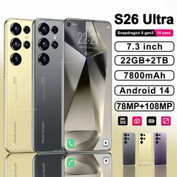 Teléfono Inteligente S26 Ultra Original, Smartphone 5G de 7,3 pulgadas, HD, 22G + 2TB, SIM Dual, 78 + 108MP, 7800mAh, Android 14, desbloqueado, NFC