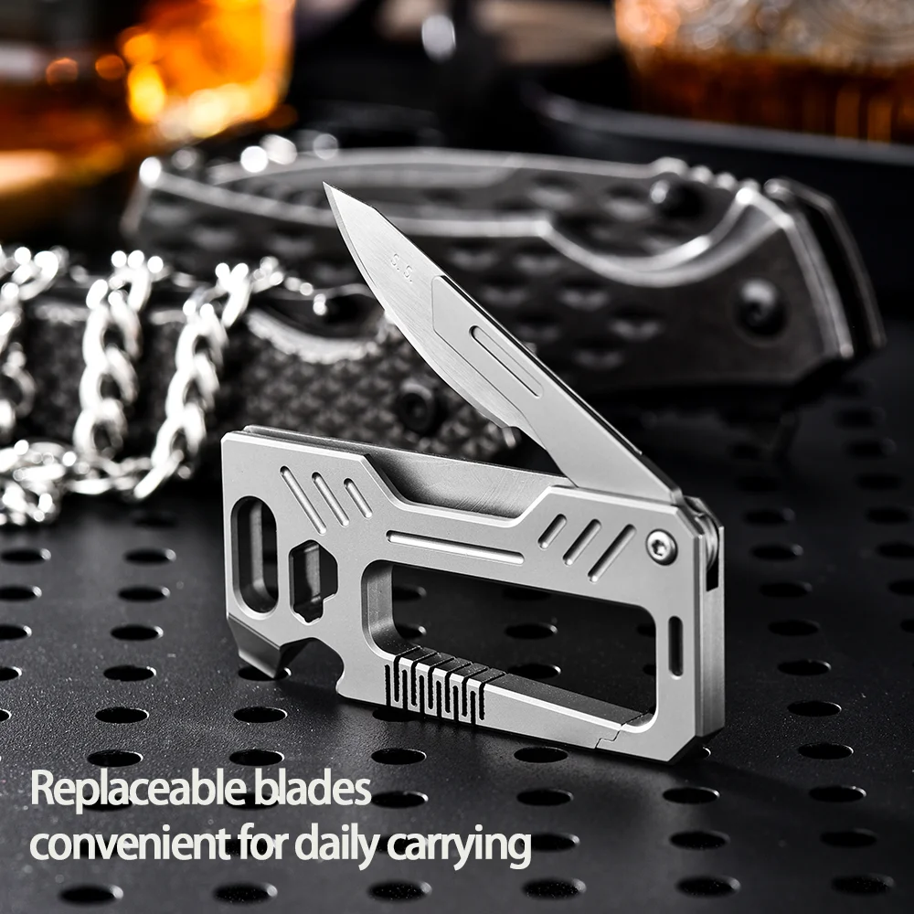 

TISUR Titanium alloy keychain, multi-functional keychain with bottle opener, crowbar, hexagonal screwdriver, and folding cutter