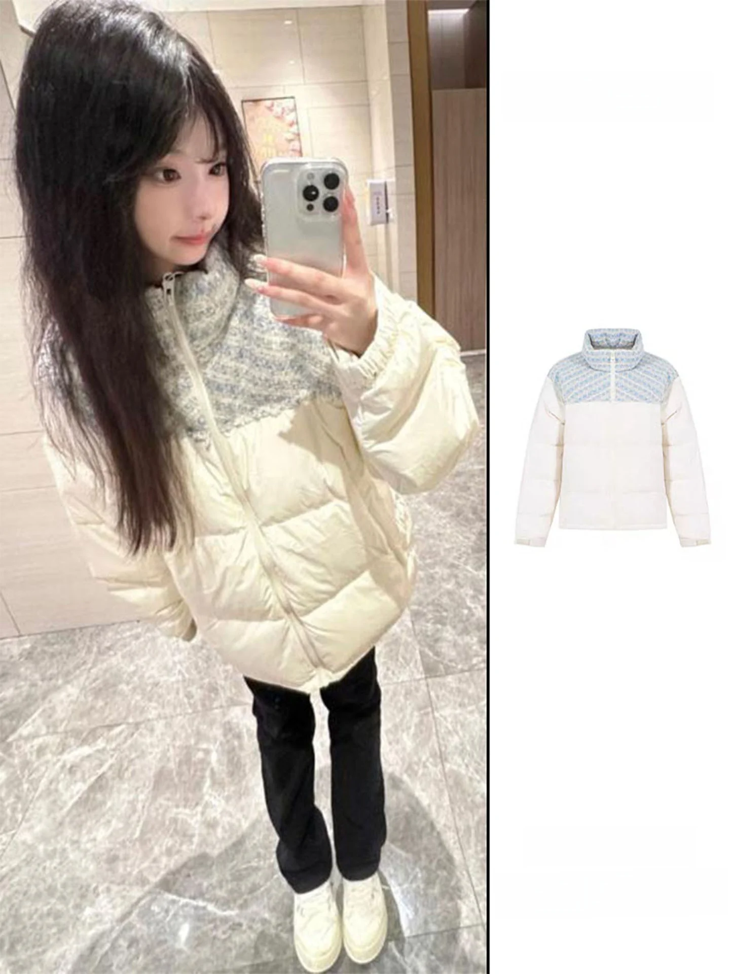 

Trendy Splicing down Cotton Jaet Women's Loose Stand Collar Winter Coat Korean Sle Student Faion Outerwear