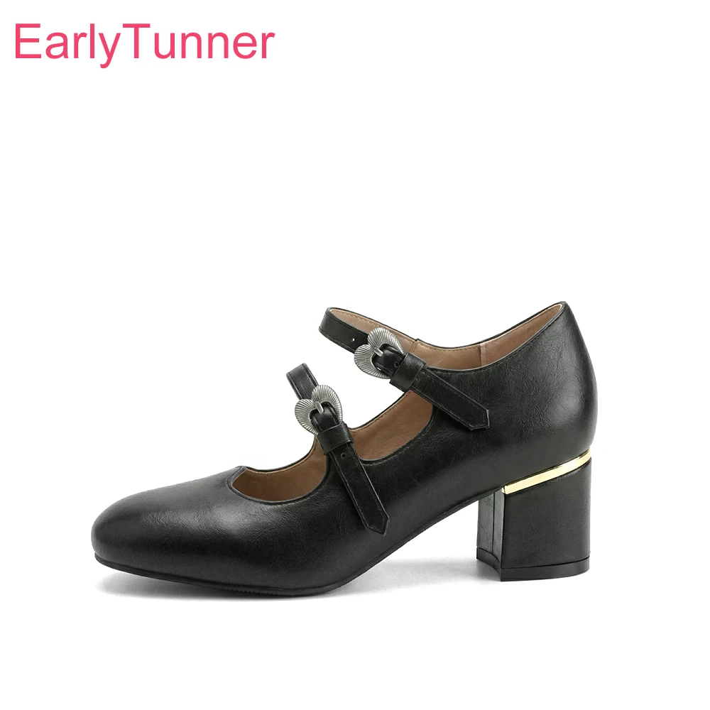 

Весенние винтажные черные туфли Мэри Джейн на блочном каблуке для женщин больших размеров 45, 46, 48 с ремешком на пряжке, для официальных мероприятий