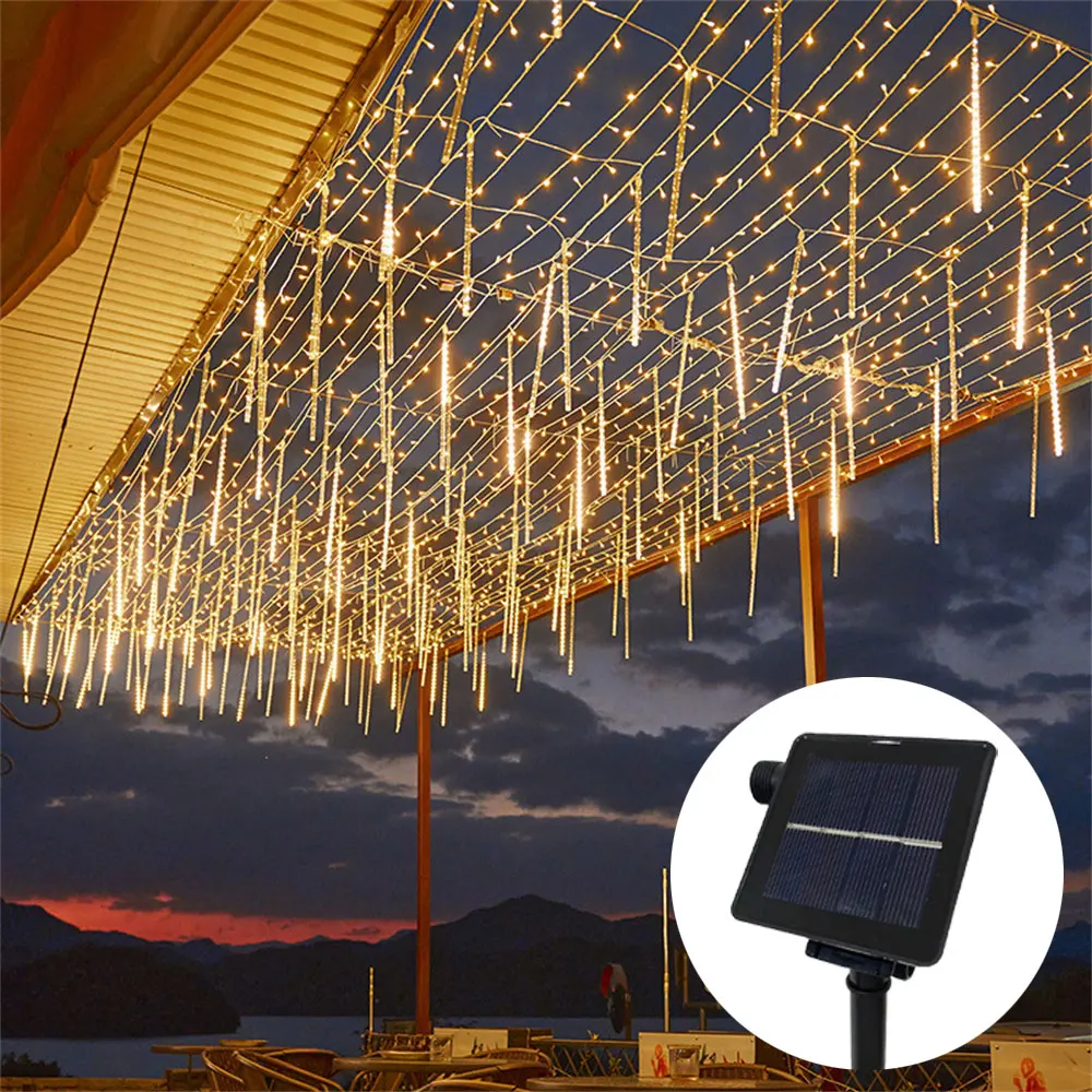 الشمسية LED النيزك دش أضواء 30/50 سنتيمتر 8 أنابيب عيد الميلاد الديكور في الهواء الطلق قطرة المطر الجنية سلسلة ضوء حفلة حديقة شجرة عيد الميلاد #1