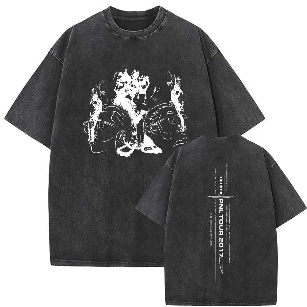 Washed Vintage Rap Band PNL Tour 2017 T-shirts Famous Le Monde Chico Album Tshirt Men Women Hip Hop Fashion Oversized T Shirts
