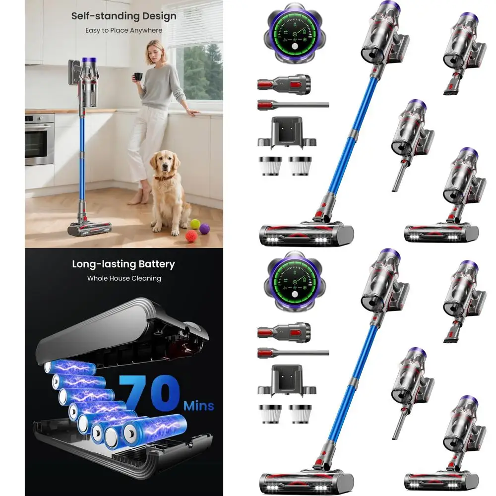 

Powerful 55KPa 650W 70-Minute Anti-Static Stick Vacuum Cleaner with Scented Tablet, Ideal for Pet Hair and Carpets