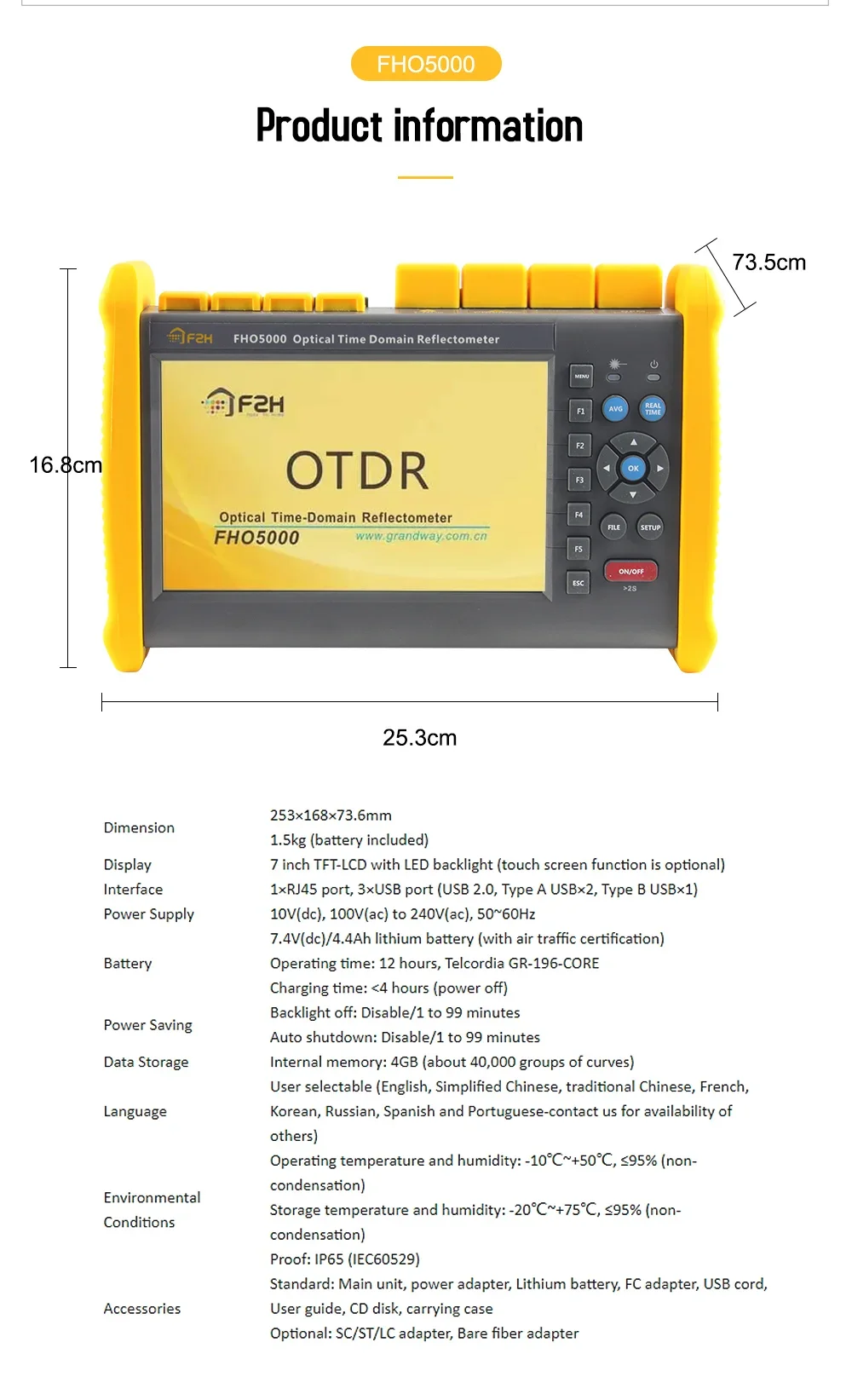 1310/1550/1625 нм OTDR Оптическое волокно FHO5000 OTDR