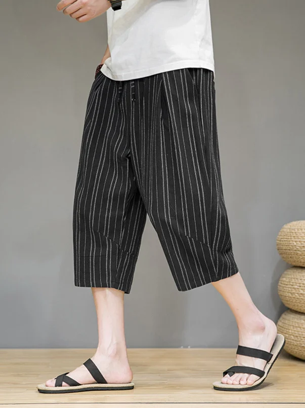 

Брюки Cleanfit Bla Stripe Seven-Foot: летние, трендовые, ретро, из хлопка и льна, дышащие, повседневные, широкие, спортивные брюки-харланы