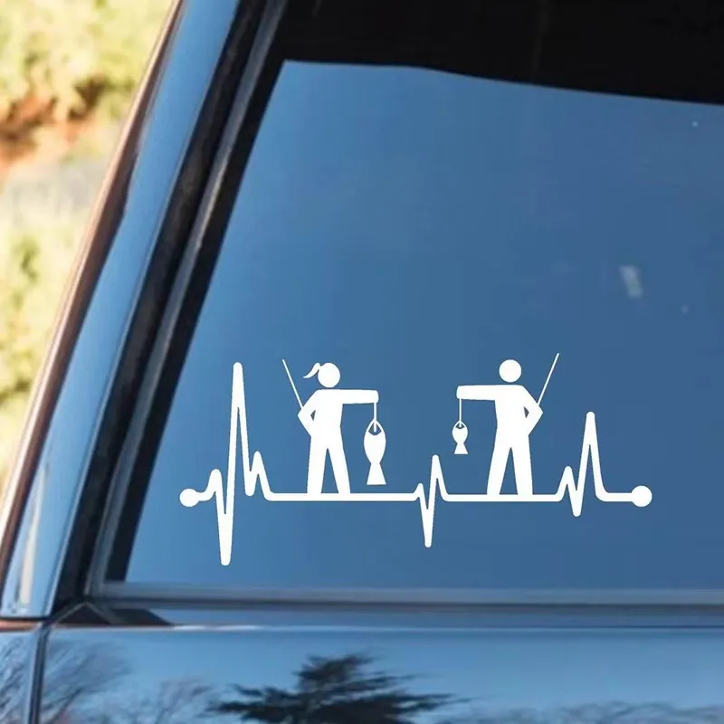 Couple Fishing Heartbeat Lifeline Design Car Window Bumper Motorcycle Accessories Decoration Vinyl Car Stickers