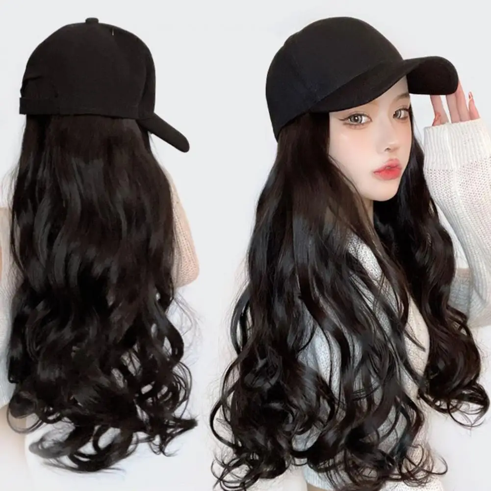 

Baseball Hat Long Curly Wig Natural Heat Resistant High Temperature Hat Wigs Fiber Silky Brown Black Wavy Synthetic Hair Basebal