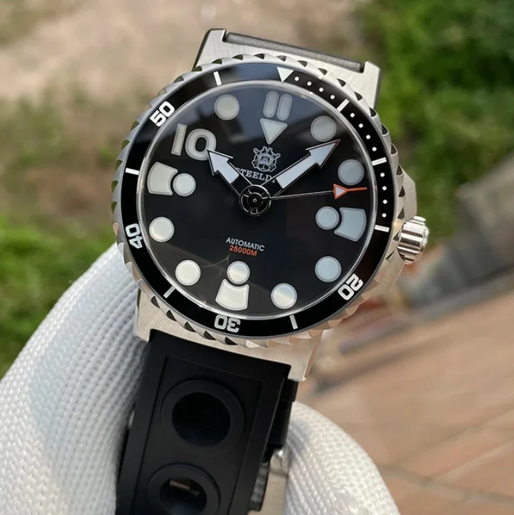 

Мужские автоматические часы STEELDIVE 46,5 мм, механические наручные часы для дайвера, 2500 АТМ, водонепроницаемые, BGW-9, светящийся сапфир, NH35, керамический безель