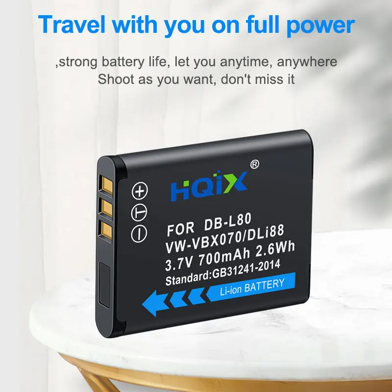 HQIX for Sanyo DMX-CG10 CG11 GH1 CG100 CG110 VPC-CG10 CA102 CG21 GH3 X1200 X1420 PD1 X1220 GH2 CS1 Camera DB-L80 Charger Battery