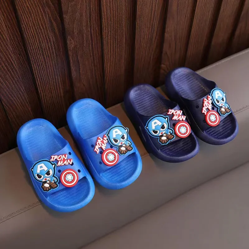 Disney Summer Children Slippers Baby Boy Cartoon Spierman Iron Man Captain America Kid Girl Anti-slip Beach Flop Flip Soft Shoes