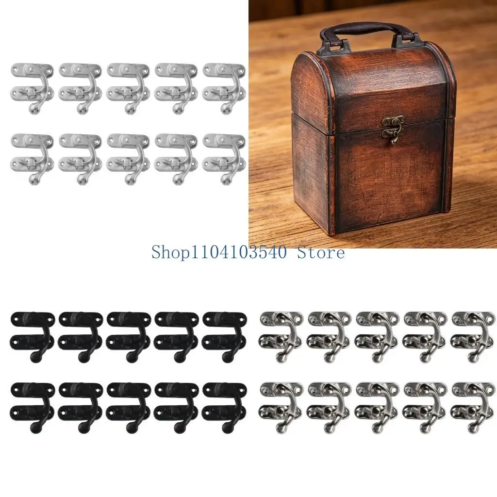 02DC 10Pack Retros Metal Lock Hook Antique Bronze Steel Box Lock Hook Decorative Lock Latches Hardware for Wooden Box