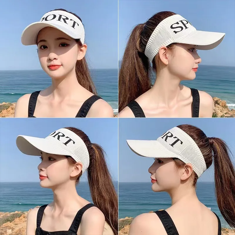 

Korean Style Sport Sun Visor Hat Women's Breathable Knit Empty Top Cap for Running Outdoor UV Protection ins Fashion Visor Cap