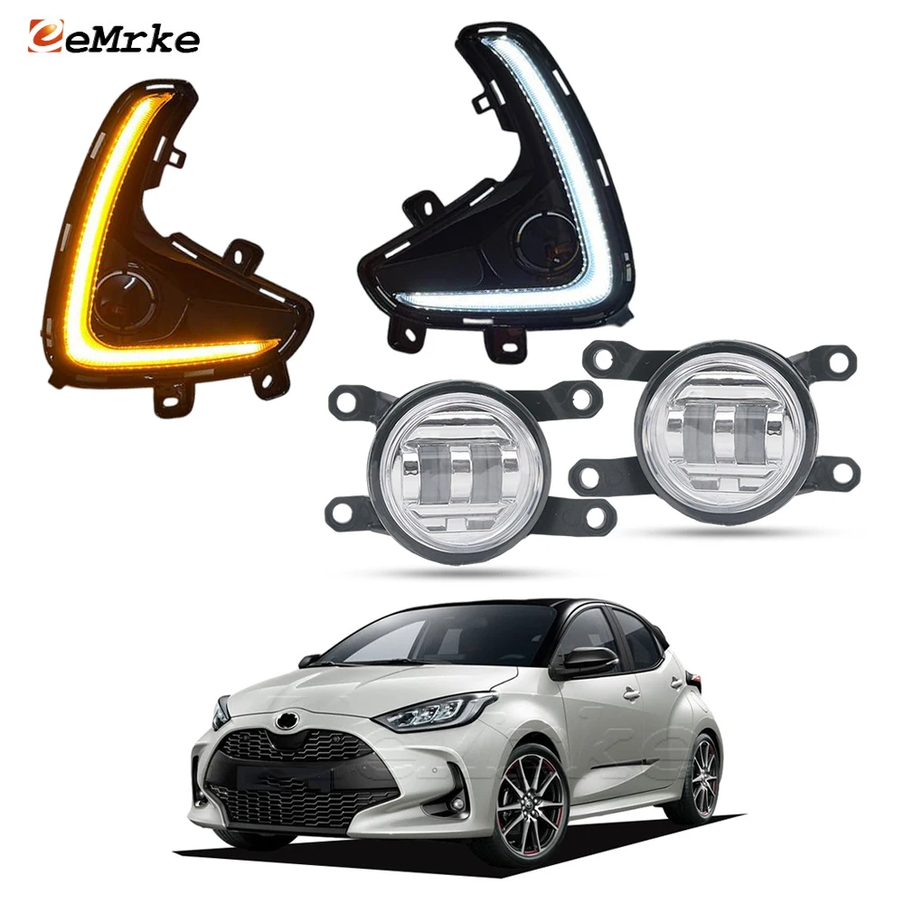 Upgrade Led Fog Lights 30W / LED DRL Bumper Daylight Turn Signal Lamp for Toyota Yaris Hatchback XP210 2020 2021 2022 2023