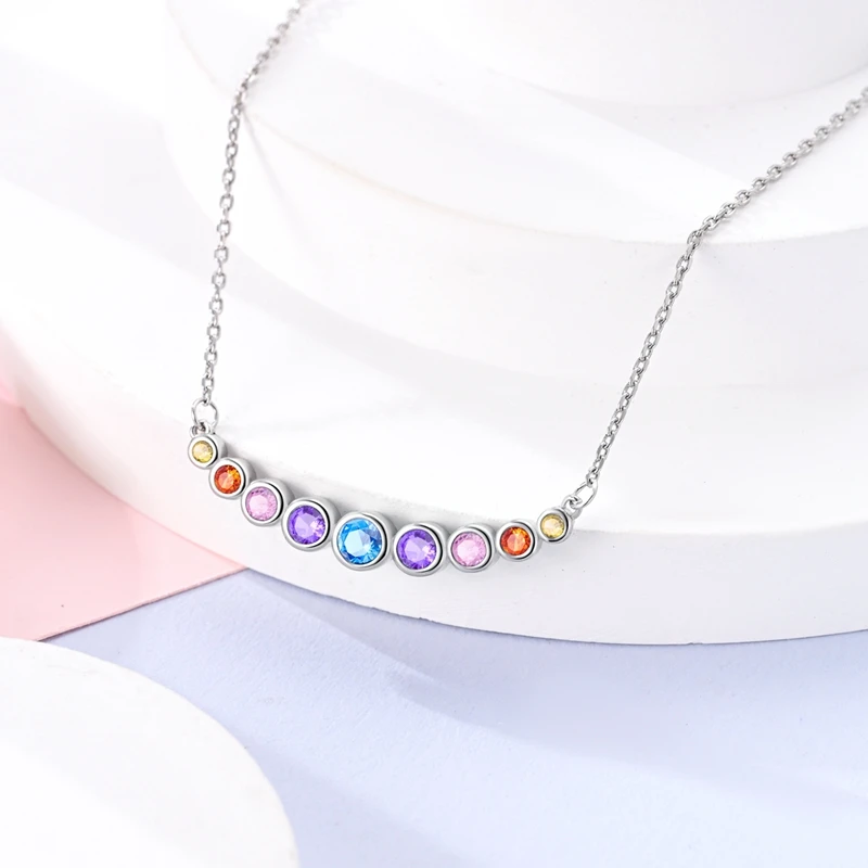 925 Sterling Silver Rainbow Bubble Dream Necklace With Seven Colors Women\'s Party Jewelry