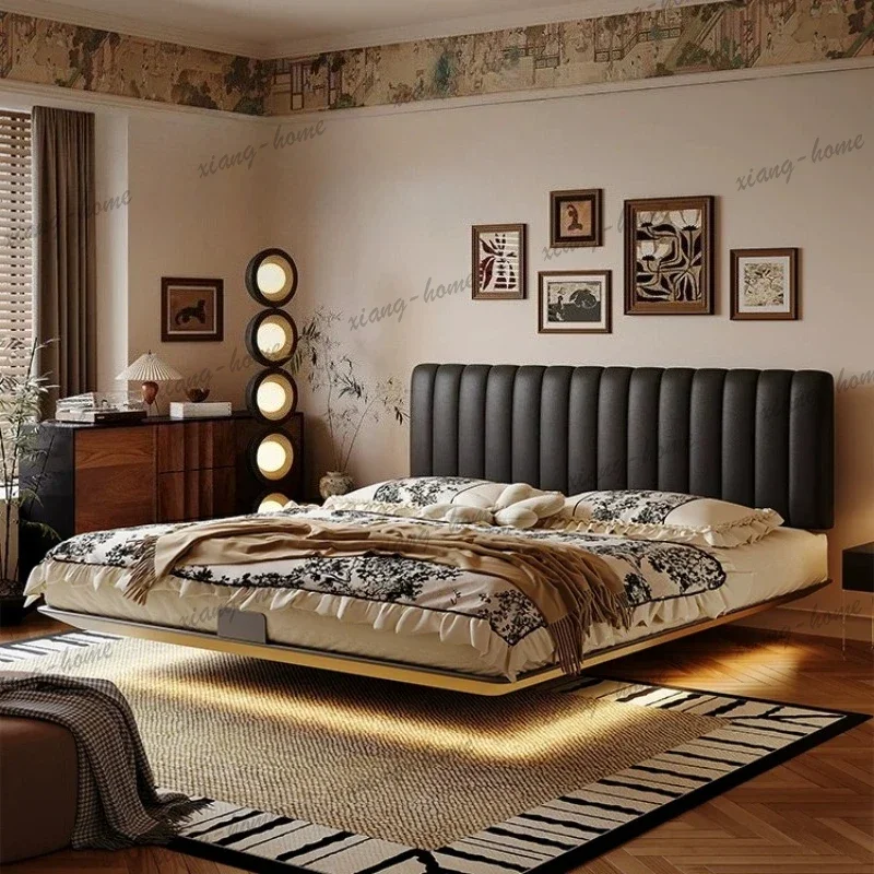 FG lit 180x200cm 200x220cm 150x200cm Modern luxury leather high end double carbon steel suspension bed bedroom beds and bed fram