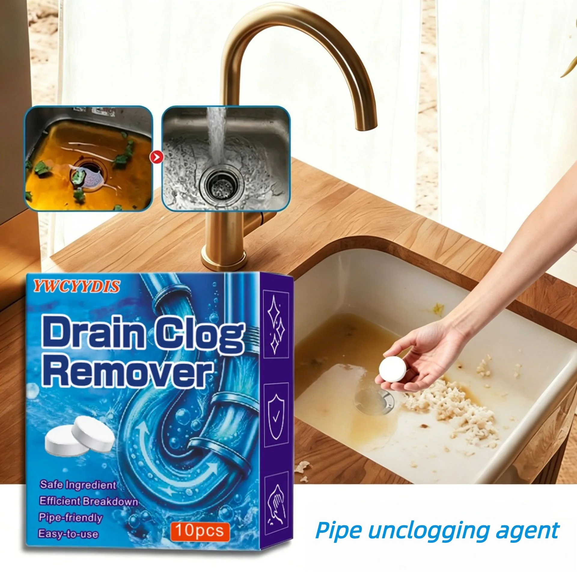 Sewer Pipe Deodorizing Effervescent Tablets for Kitchen and Bathroom Drainage Unclogging and Scale Removal Home Cleaning Tablets