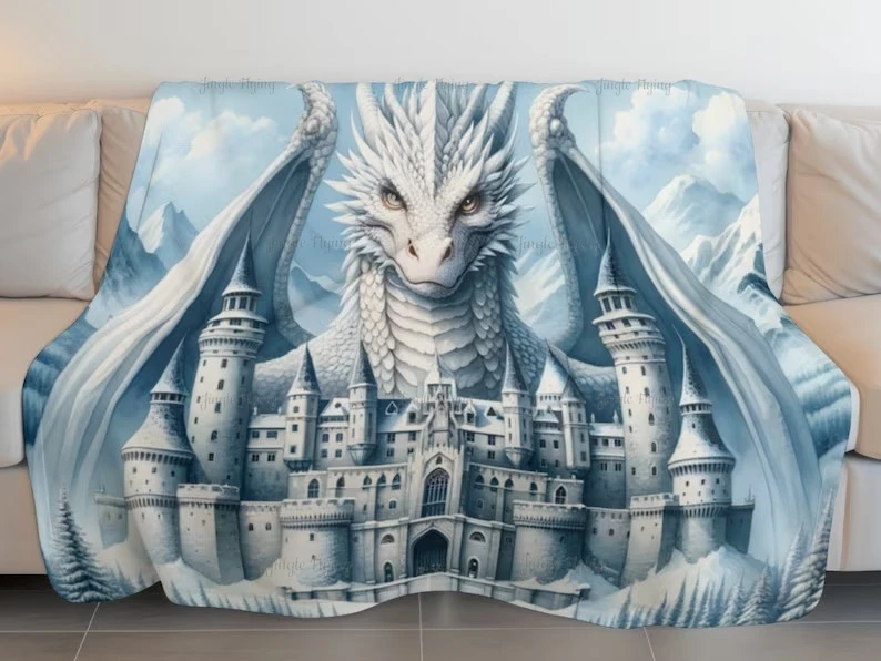 Winter Ice Dragon White Dragon Dream Lover Gift Warm Blanket Burning Fantasy Blanket Home Decoration